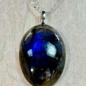 Labradorite Oval Blue Flash Pendant Necklace